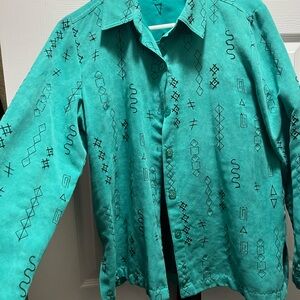 Teal Geometric Patterned Shirt